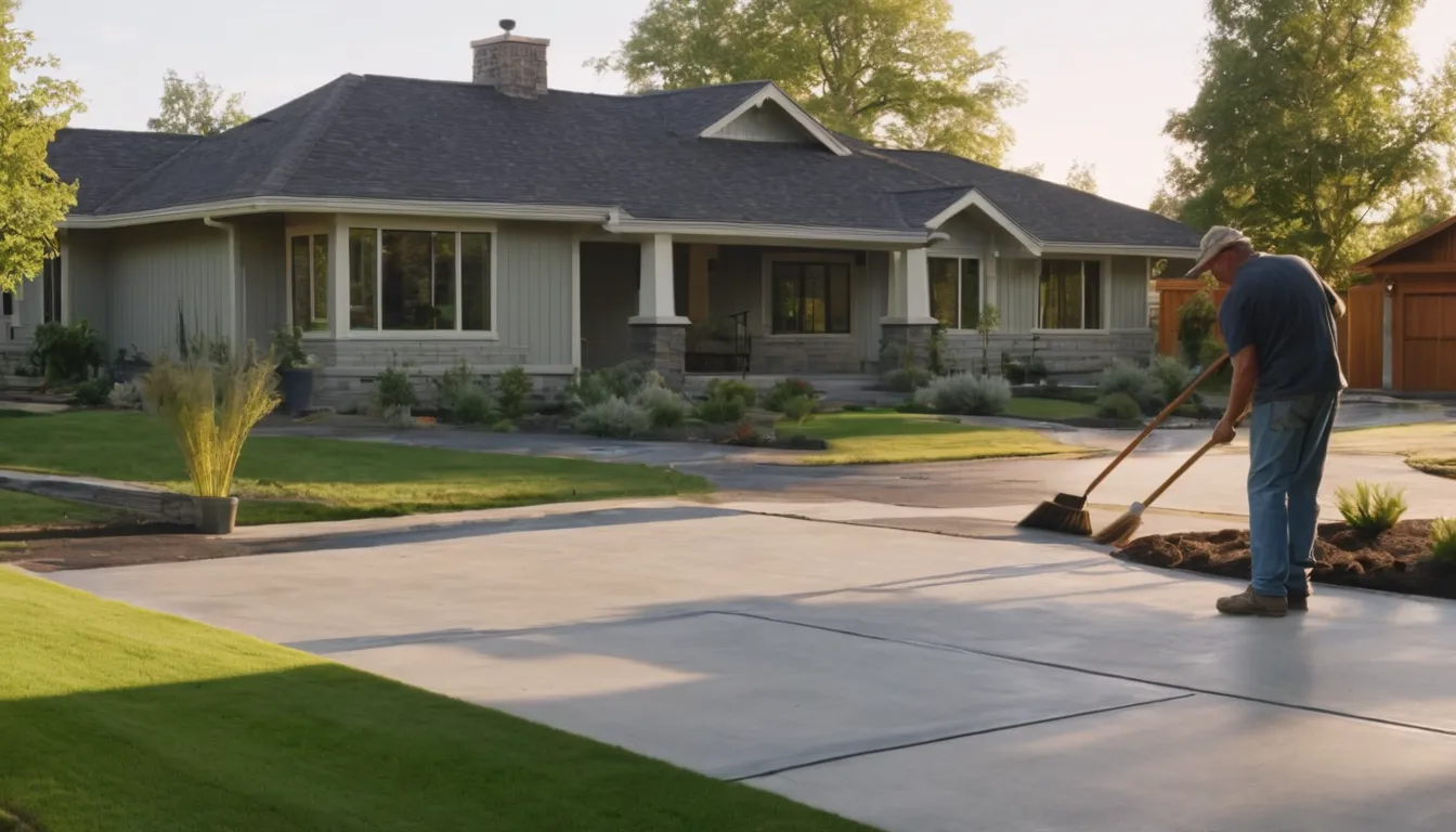 A freshly poured concrete driveway leading to a ranch home in Orland Park